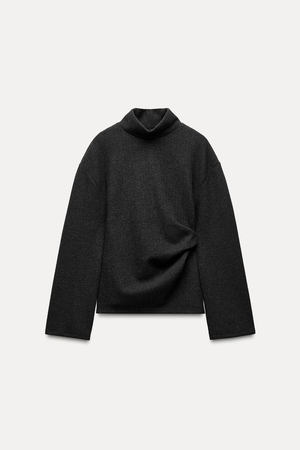 ZARA МЯГКИЙ ТОП СО СКЛАДКАМИ, СЕРЫЙ С МЕЛАНЖЕВЫМ ЭФФЕКТОМ