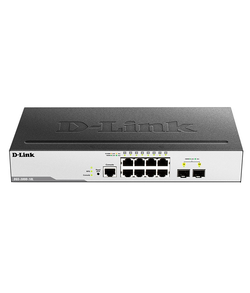 D-Link Managed L2 Switch 8x1000Base-T, 2x1000Base-X SFP, Surge 6KV, CLI, RJ45 Console, RPS, Dying Gasp