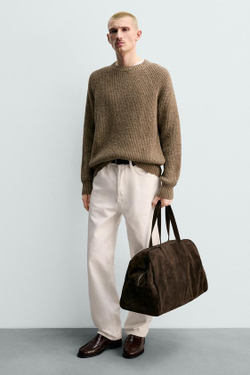 ZARA БОЛЬШАЯ КОЖАНАЯ ДОРОЖНАЯ СУМКА, КОРИЧНЕВЫЙ