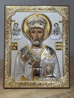Николай Чудотворец, икона прямоугольная без рамки, красное дерево, 175х225