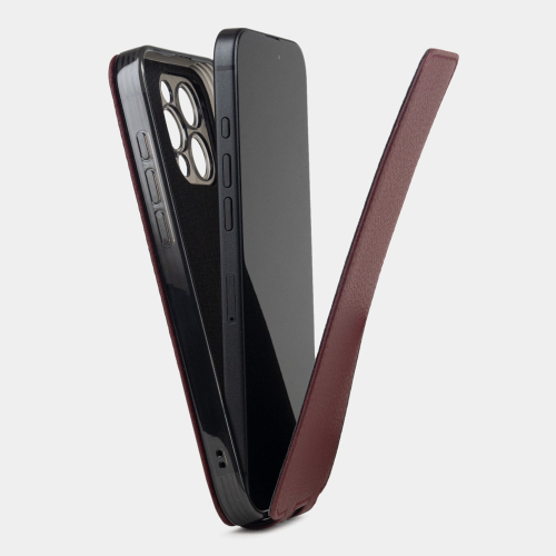 Кожаный чехол для iPhone 16 Pro, теленок бордового цвета