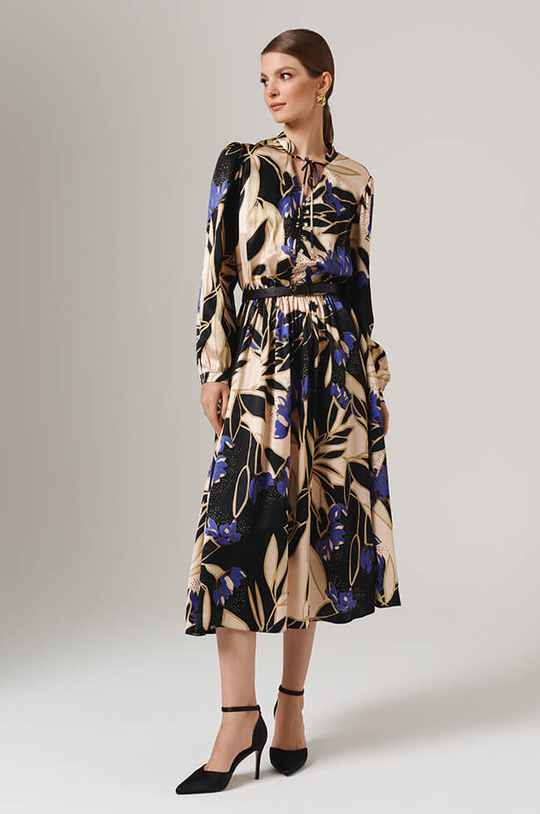 51621 Платье женское (бежево-черный принт)