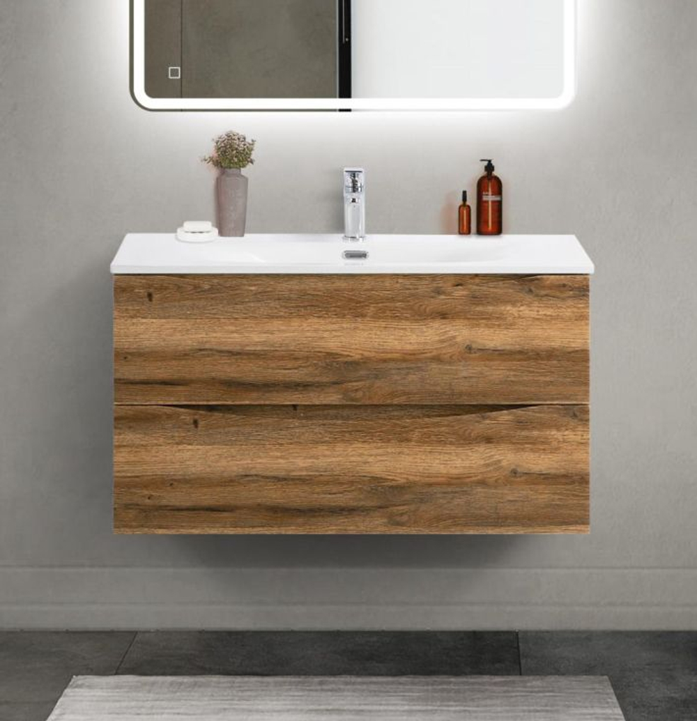 Тумба с раковиной подвесная BelBagno MARINO-CER-MINI-900-2C-SO-RR-P Rovere Rustico, раковина белая BB-8099-3-90