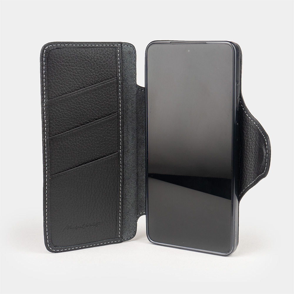 Чехол с кардхолдером для Samsung Galaxy S26 Ultra из кожи теленка, черного цвета