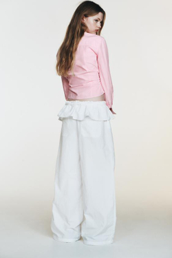 ZARA БРЮКИ ИЗ НЕЙЛОНА С НАКЛАДНЫМ ПОЯСОМ, БЕЛЫЙ