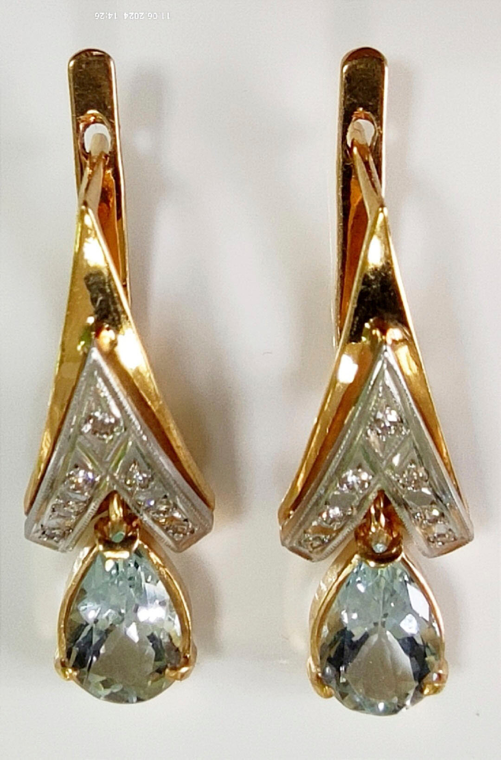 Серьги "Эстерелла" из золота 750 пробы с бриллиантами и аквамаринами