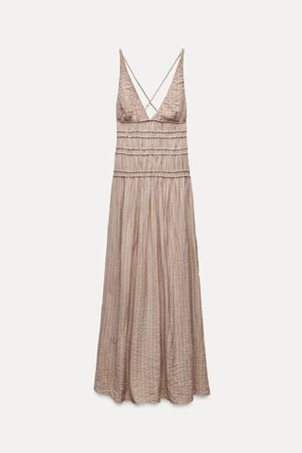 ZARA ПЛАТЬЕ МИДИ С ТЕКСТУРНЫМ УЗОРОМ, ПЫЛЬНЫЙ РОЗОВЫЙ