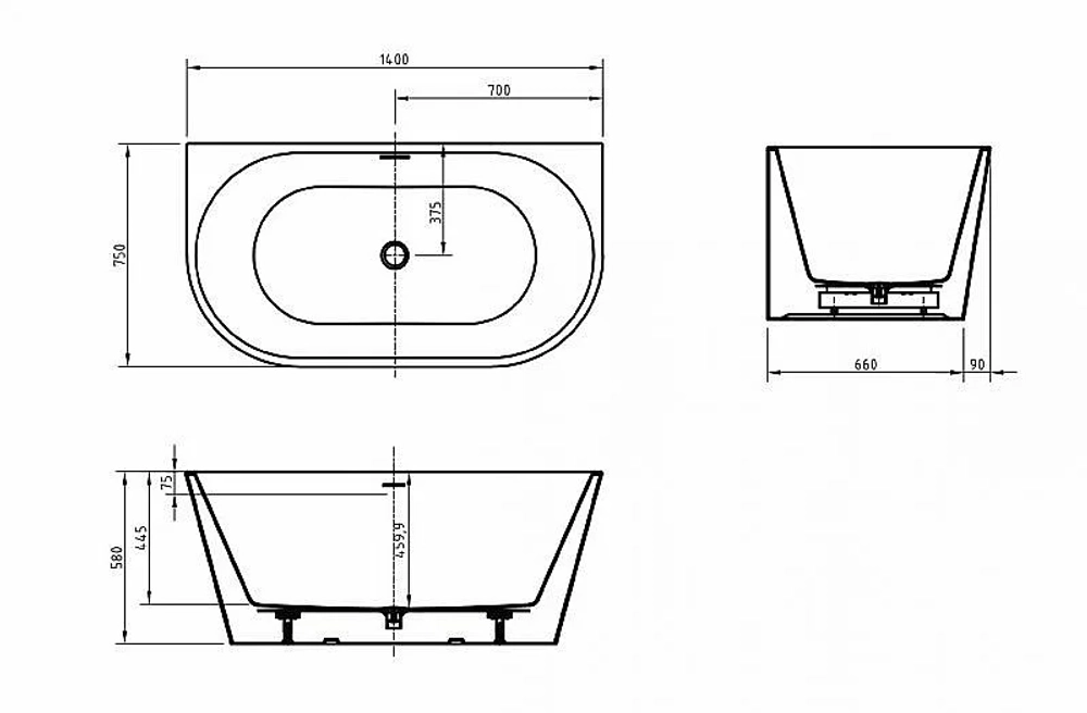 Ванна акриловая BelBagno BB710 140х75