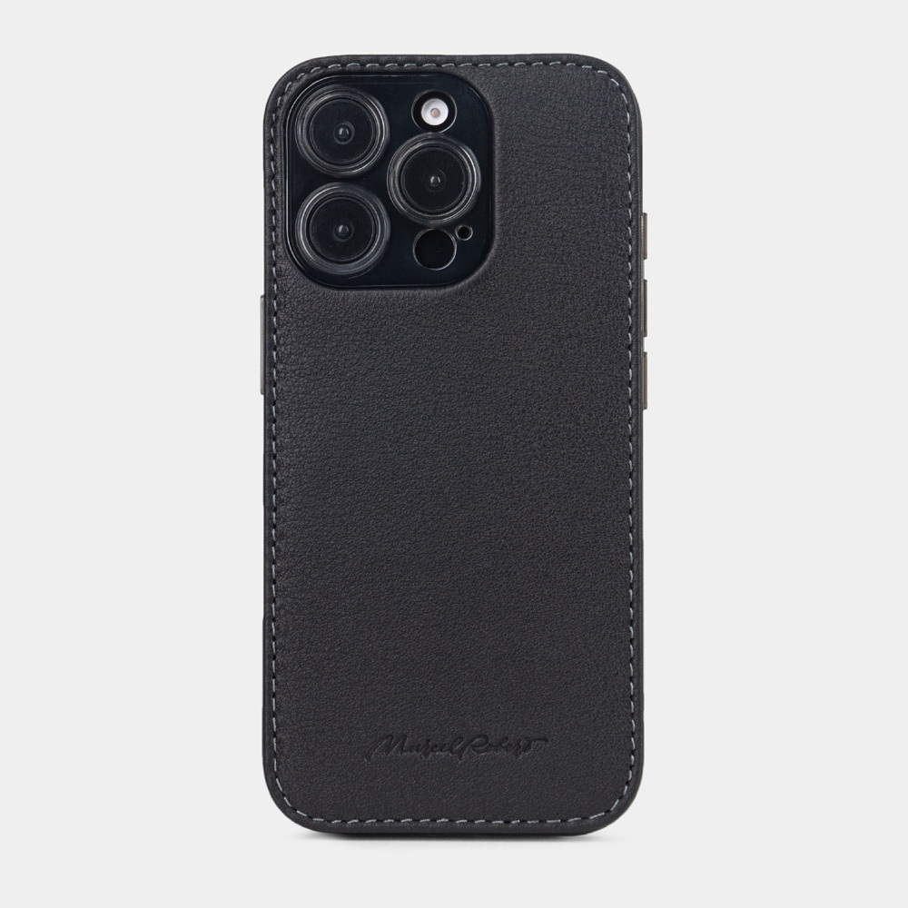 Чехол-накладка для iPhone 16 Pro из кожи теленка, черного цвета