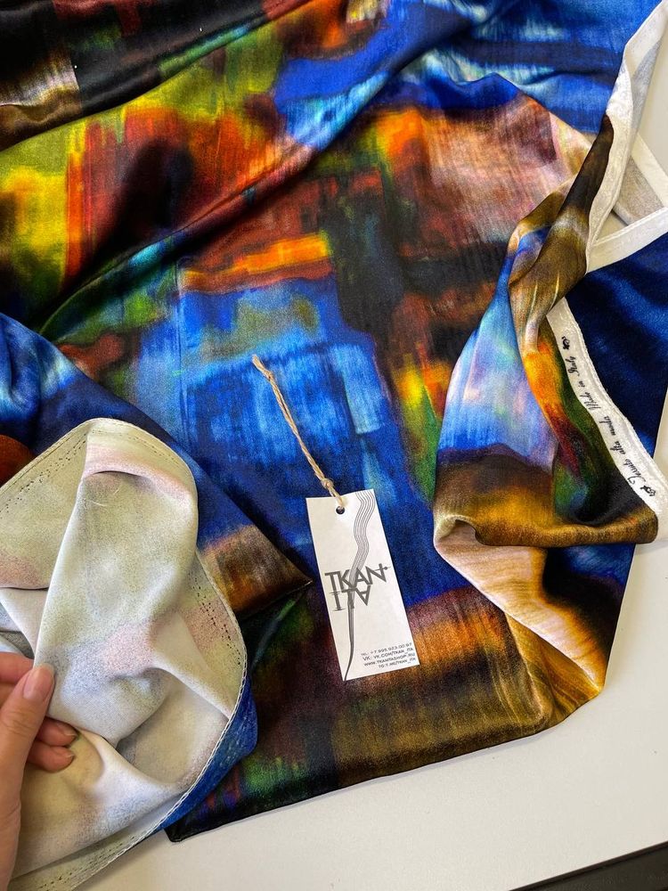 Плательно-костюмный шелковый бархат (Alta Moda for LV, 40%шелк/60%вискоза, Многоцветная абстракция, 131)