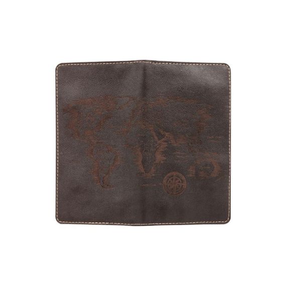 Фото функционального кошелька Карта мира из темно-коричневой кожи, вид спереди, открытый