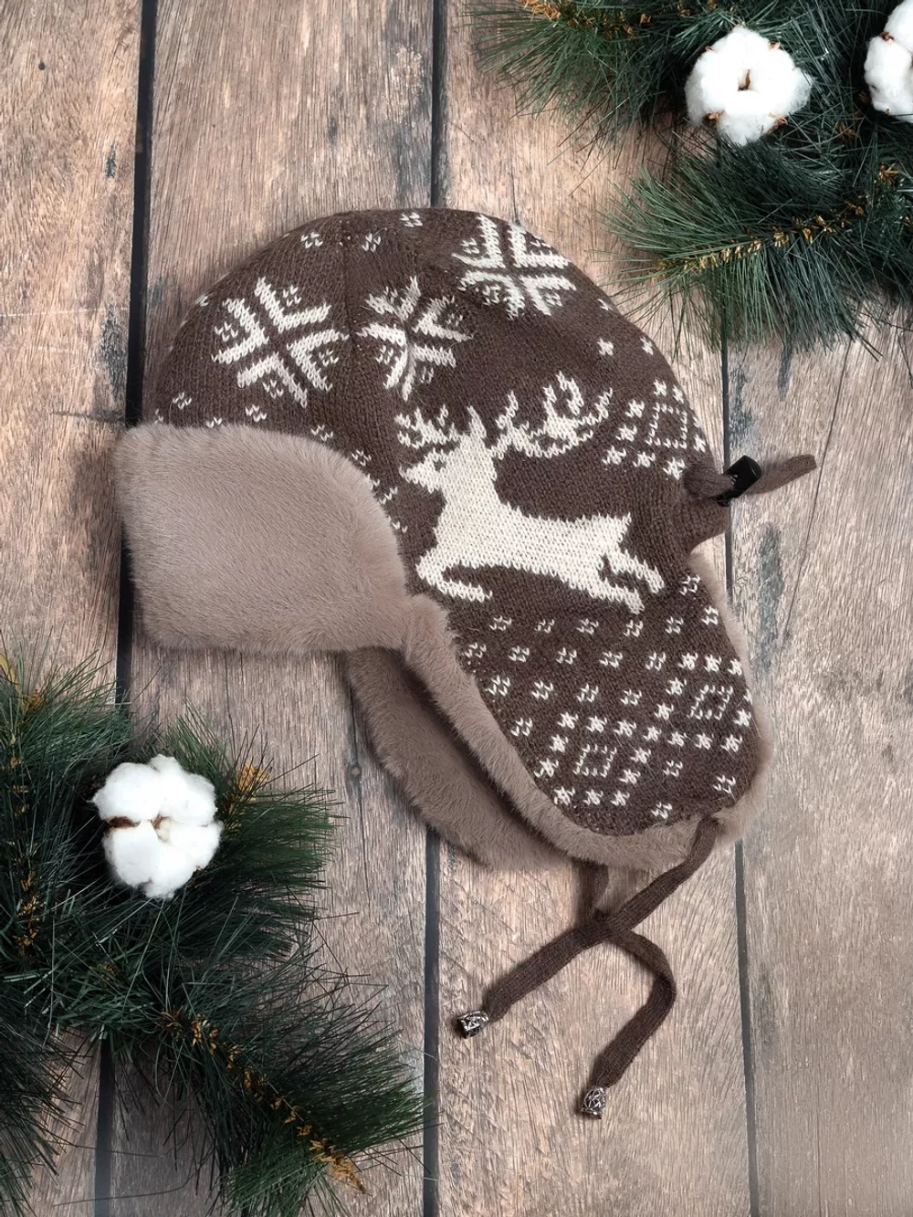 шапка зимняя ушанка вязаная с мехом