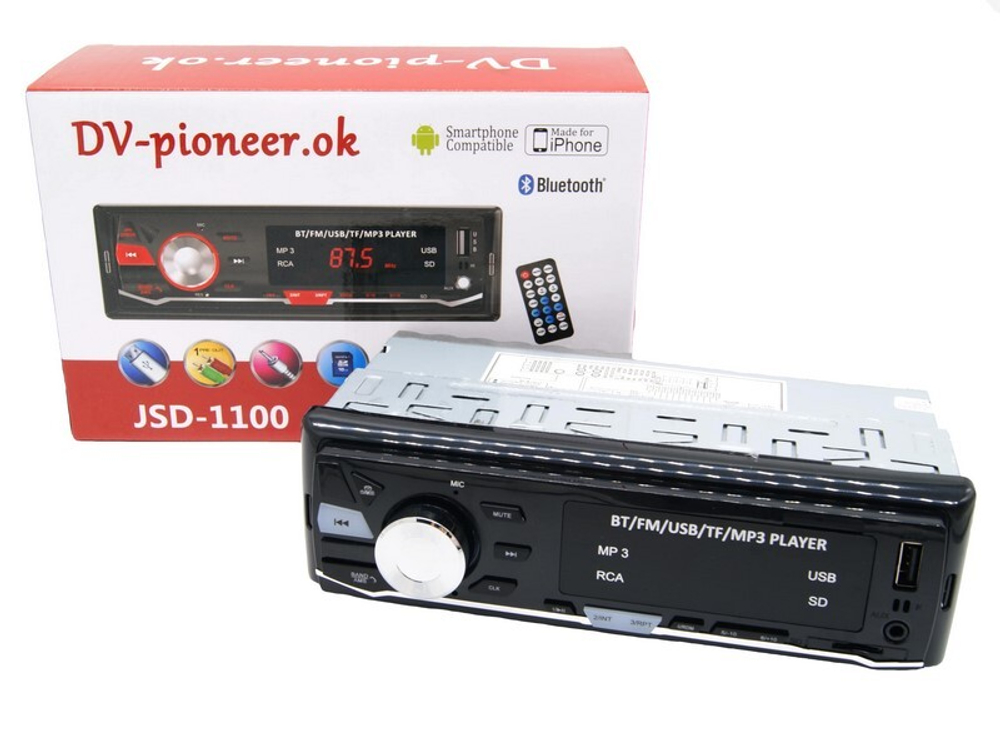 Автомагнитола DV-Pionir JSD-1100, Bluetooth , usb, micro, aux, fm, пульт