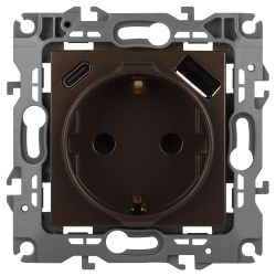 Розетка ЭРА Серия 12 12-4108-13 2P+E 16A-250В со шторками с USB type-A+C 5В-3А бронза