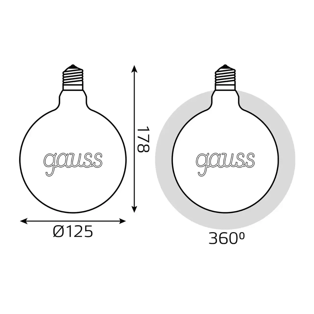 Лампа Gauss LED Filament G125 2.5W E27 200 lm 2000K golden 175802003