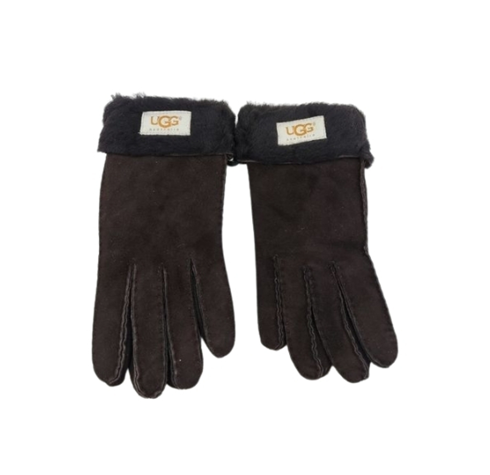 Женские Меховые Перчатки Ugg Шоколадные Замшевые (05)