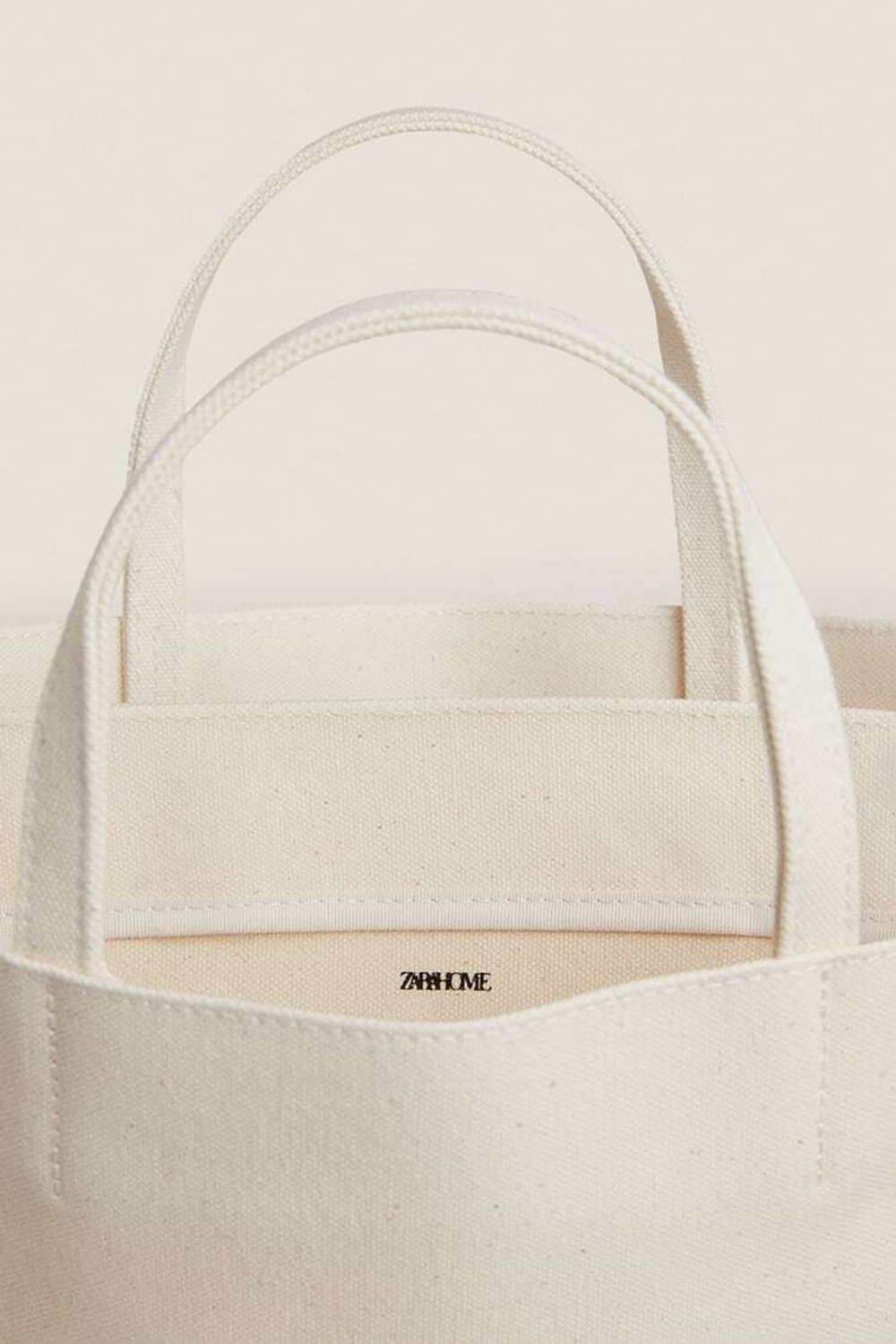 ZARA HOME ХЛОПКОВАЯ ЖЕСТКАЯ СУМКА, СВЕТЛО-БЕЖЕВЫЙ