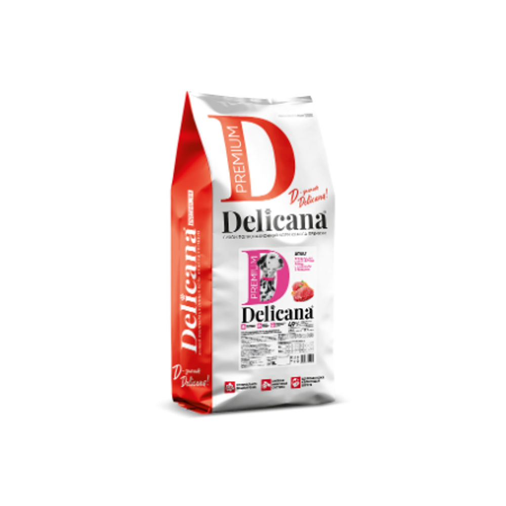 Cухой полнорационный корм для взрослых собак крупных пород говядина с овощами Delicana 15кг