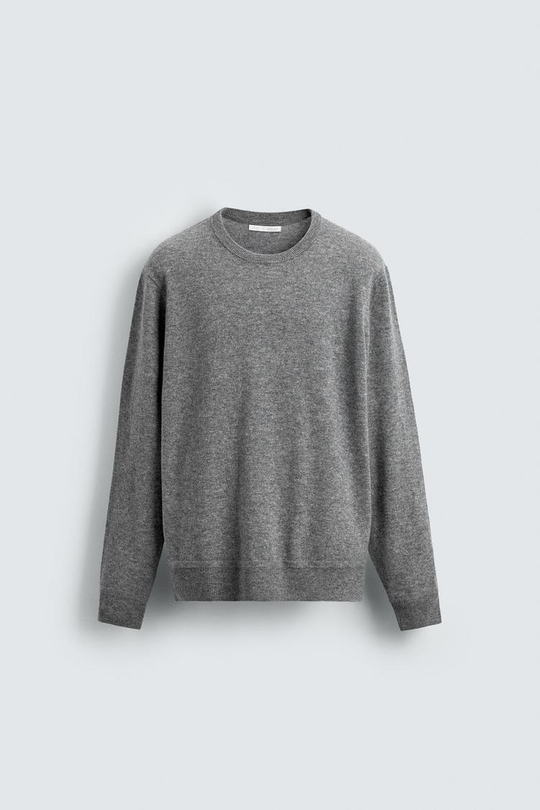 ZARA СВИТЕР ИЗ ШЕРСТИ И КАШЕМИРА, СЕРЫЙ МЕЛАНЖ