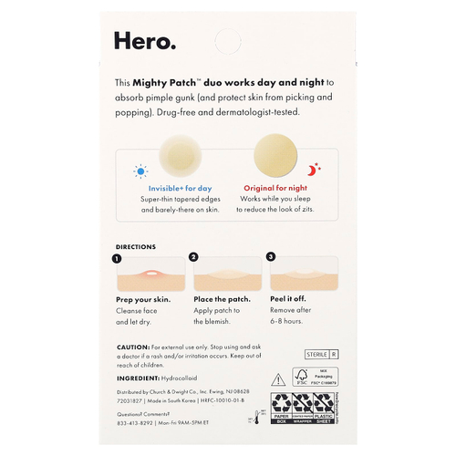 Hero Cosmetics, Mighty Patch™, день и ночь, 36 гидроколлоидных патчей