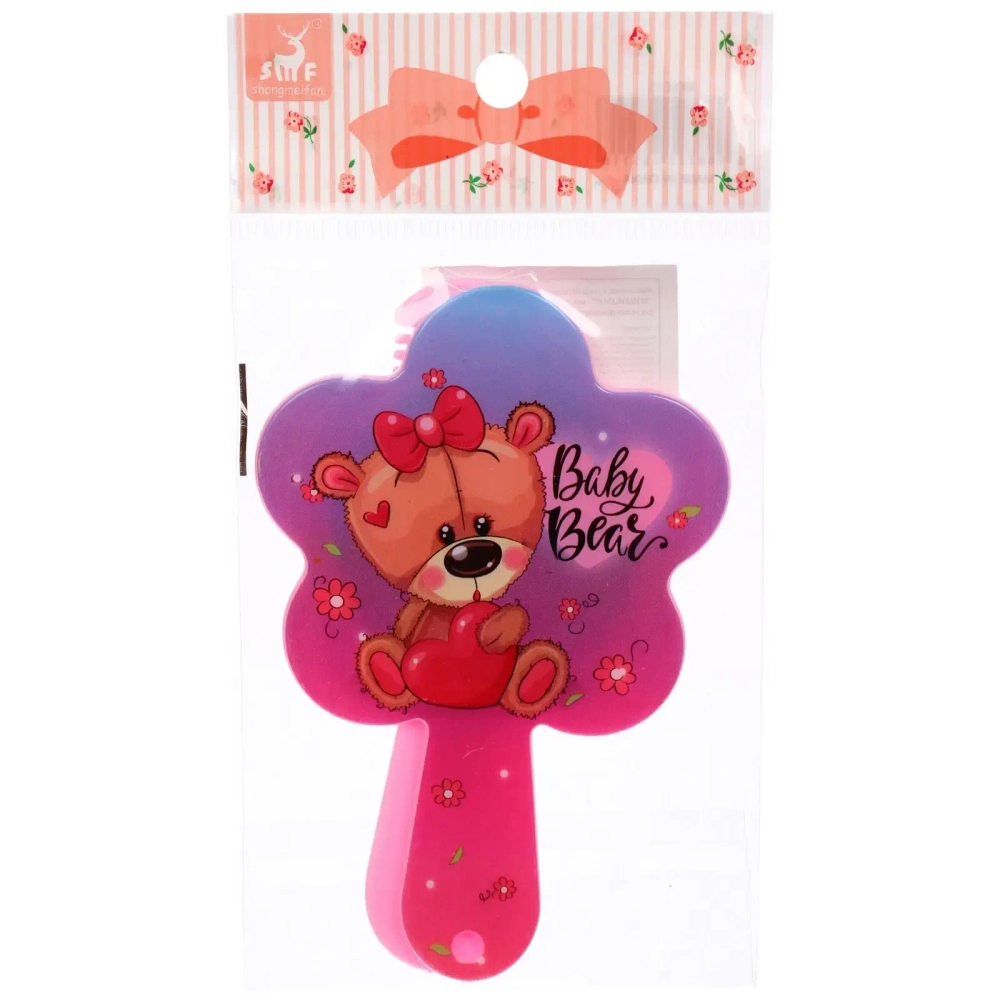 Расческа с зеркалом в наборе детские «МИМИШКИ», мишка, цвет розово-фиолетовый, 11см