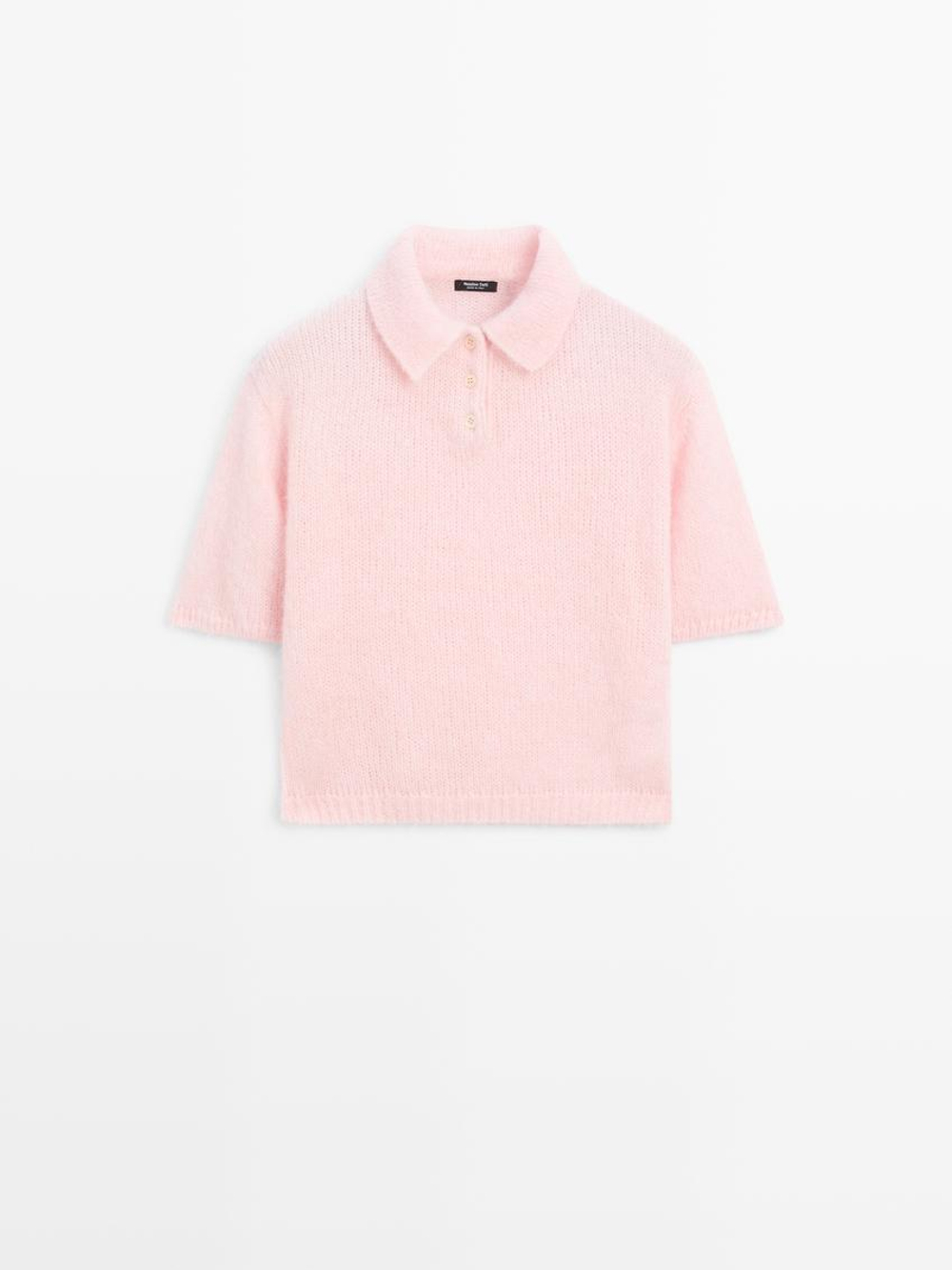 Massimo Dutti Трикотажный свитер из смесовой альпаки, светло-розовый