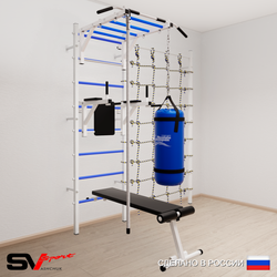 Шведская стенка Sv Sport усиленная 65030 (Турник рукоход/Брусья/Скамья/Канат/Цепь/Мешок 30кг/Канатный лаз)