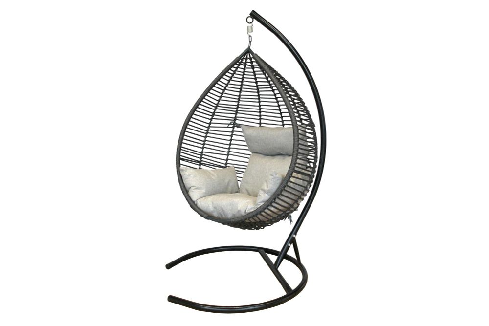 Кресло подвесное Элис арт.CN14625 (стойка+осн.черн.,корзн.серая.,подуш.сер. 3уп.(М))