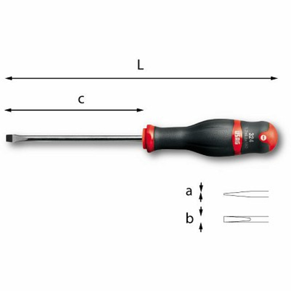 324 0,8x4x100 Плоская (шлицевая) отвертка с длинным стержнем, USAG (Италия)