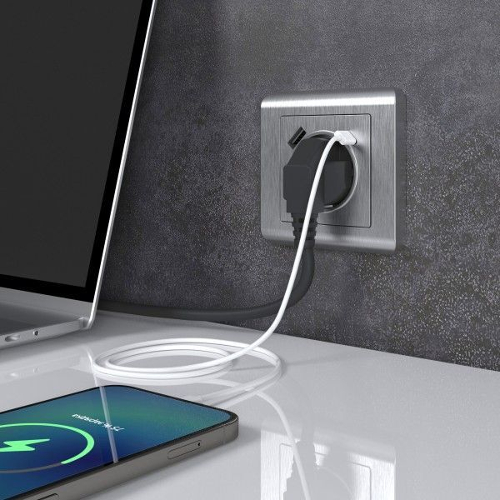 Розетка с заземлением, шторками и USB тип A+C (серебряный рифленый )