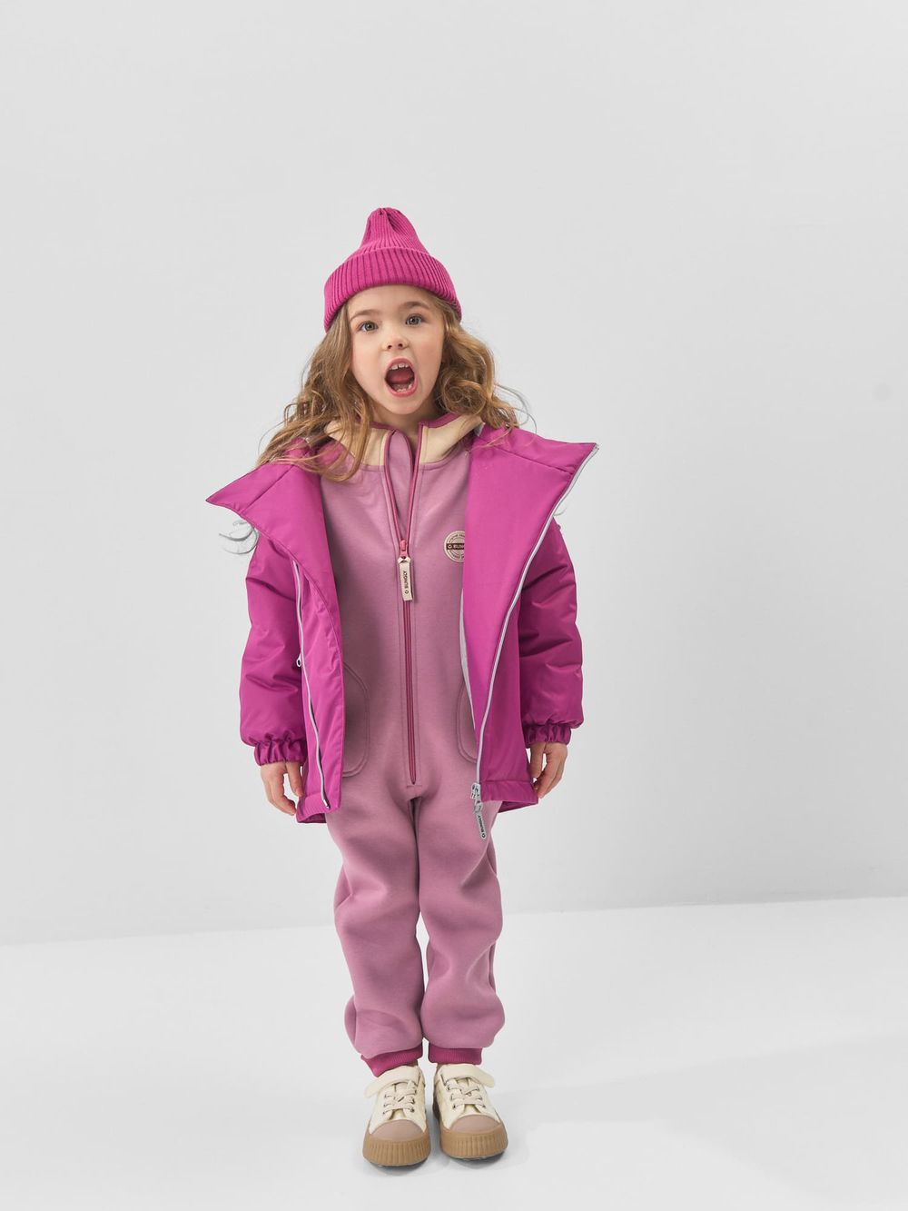 Комбинезон с карманами Колор блок "Орхидея" утепленный