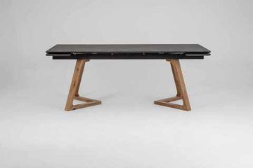 Стол Стелс (дуб/нога светлый дуб с черной патиной/столешница керамика черный мрамор)