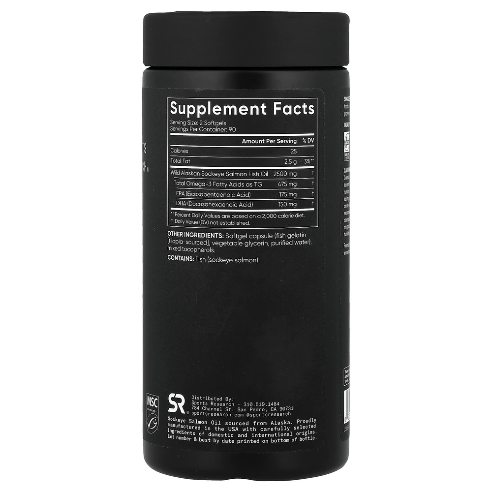 Sports Research, Жир аляскинского лосося с омега-3, дикая нерка, 180 мягких таблеток