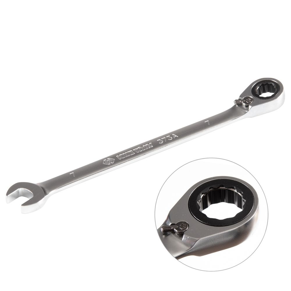 KING TONY (373A07M) Ключ трещоточный комбинированный с реверсом 7 мм
