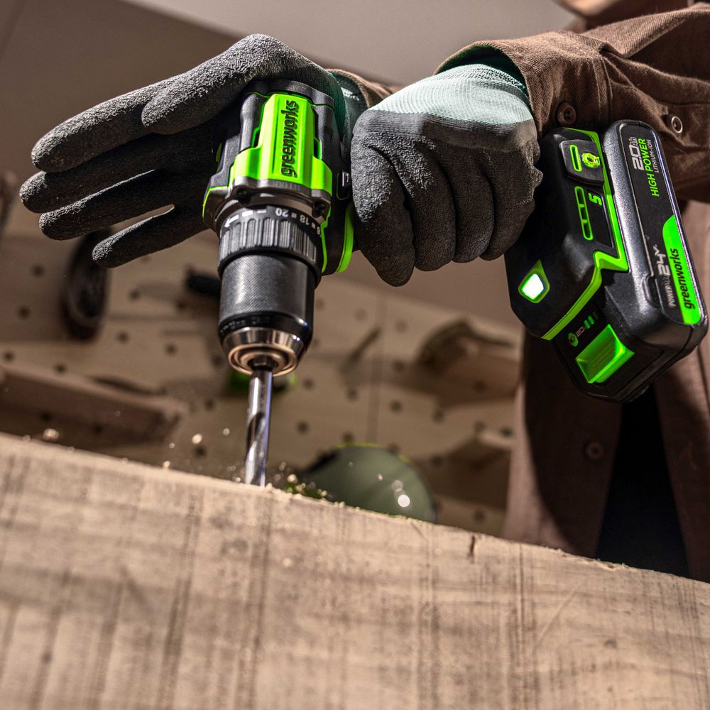 Дрель-шуруповерт акк. Greenworks DD560, 24V, б/щет, 30/60 Нм,13мм, Anti-kickback,1х4Ач,ЗУ,кор (3708407CUB)