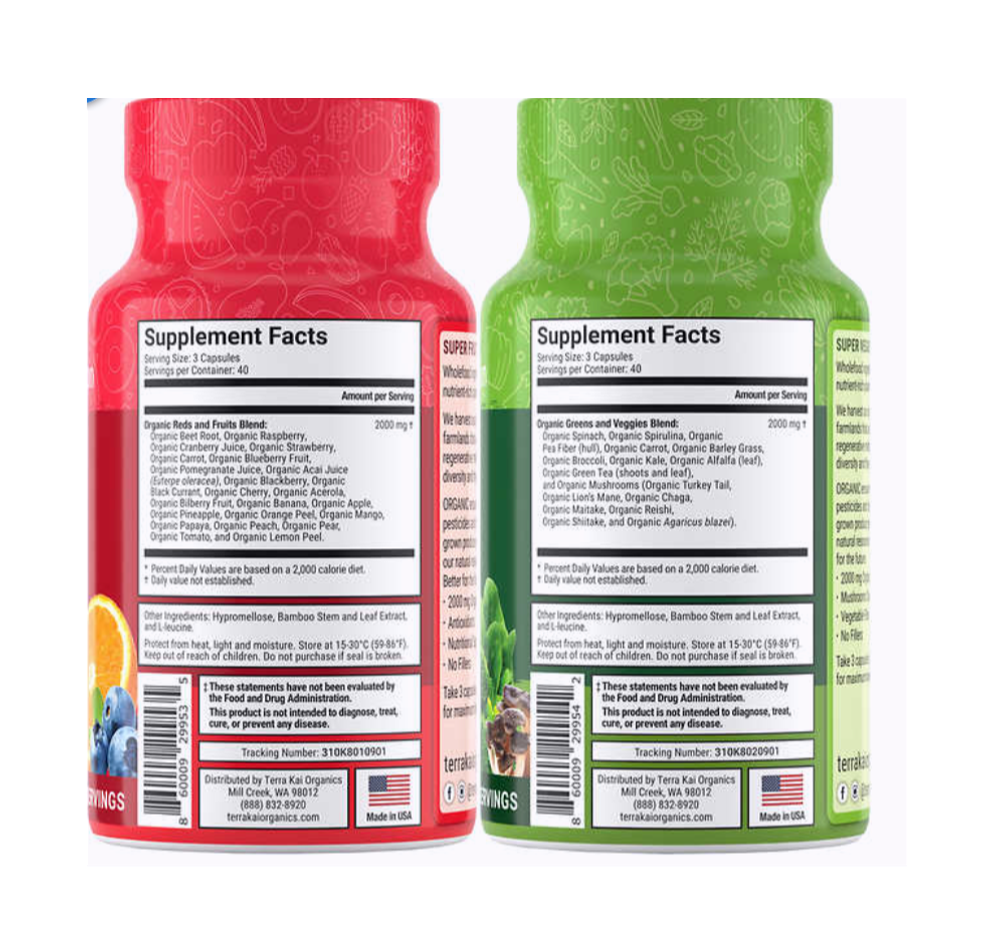 Terra Kai Organics Juce, суперфрукты и овощи, 240 капсул