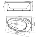 Акриловая ванна Aquatek Бетта 160x97 L BET160-0000006 с гидромассажем с фронтальной панелью с каркасом (разборный) со слив-переливом