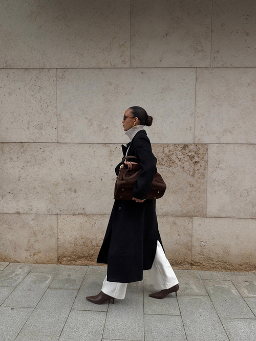 Пальто из смесовой шерсти однобортное черное