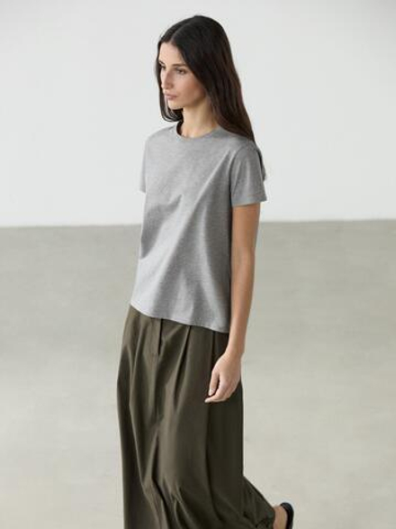 Massimo Dutti Футболка с короткими рукавами из 100% хлопка, серый