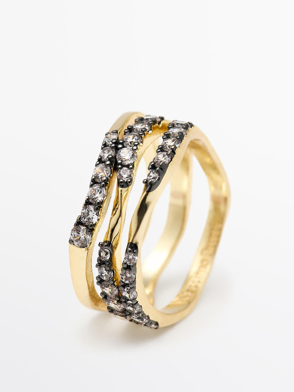 Massimo Dutti Кольцо со стразами, золотистый