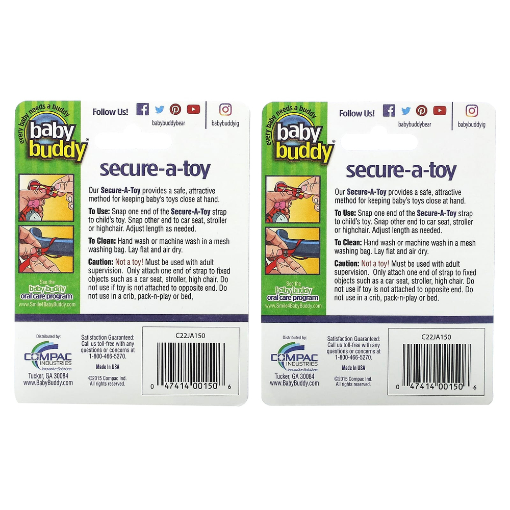 Baby Buddy, Secure-A-Toy, для детей от 4 месяцев, черный, белый и коричневый/оливковый, 4 ремешка