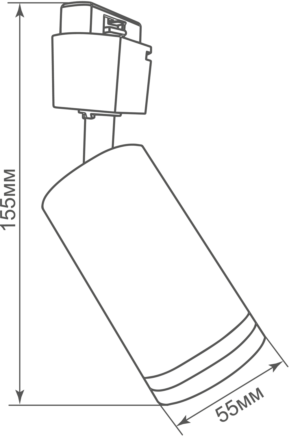 Светильник трековый, поворотный, GU10, D55хH155мм, IP20, черный, без лампы