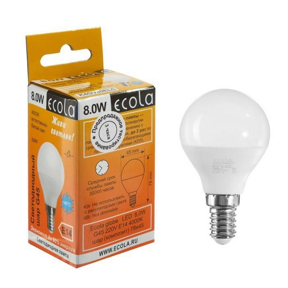 Светодиодная лампа Ecola 8W/G45/220V/E14/4000K