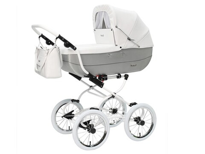 Коляска-люлька Reindeer Vintage New, эко-кожа (Белый/серый)