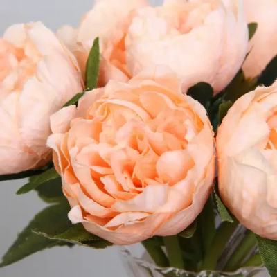 Цветы искусственные «Нежная роза» букет 9шт 23см персиковые