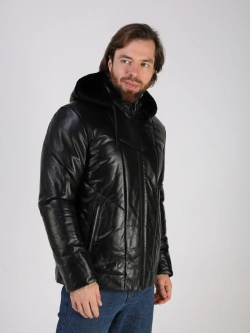 Куртка зимняя кожаная с капюшоном пуховик