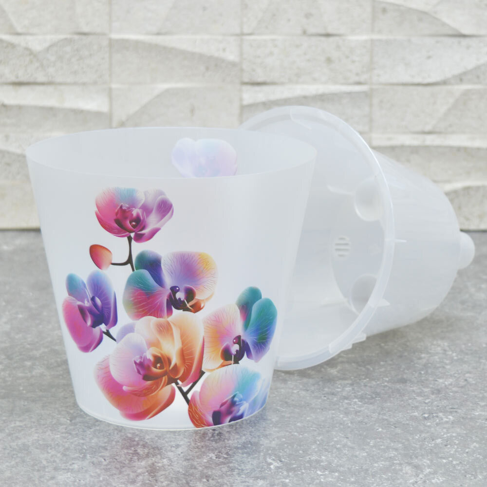 Горшок для орхидей D160мм 1,6л с дренажной вставкой с декором (белый перламутр)