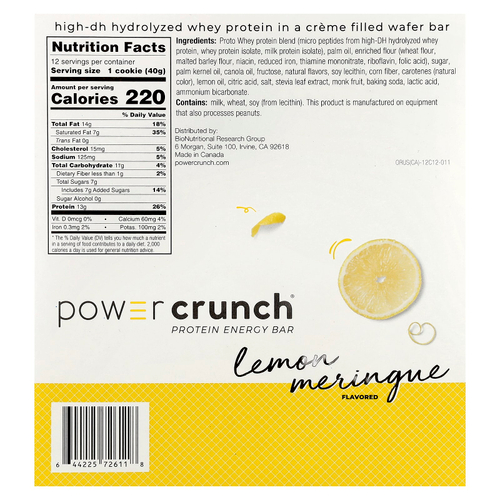 BNRG, Power Crunch®, протеиновый батончик, лимон и безе, 12 батончиков по 40 г (1,4 унции)
