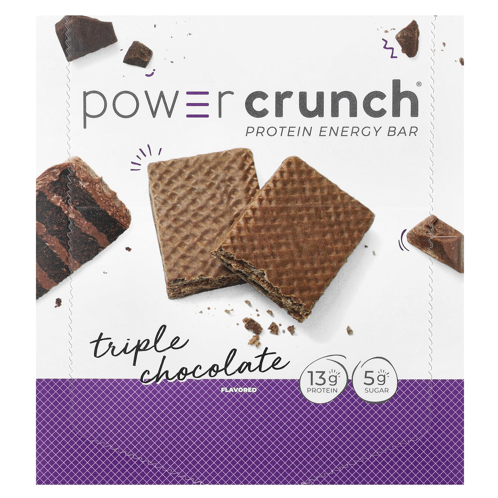 BNRG, Power Crunch®, протеиновый батончик, тройной шоколад, 12 батончиков по 40 г (1,4 унции)