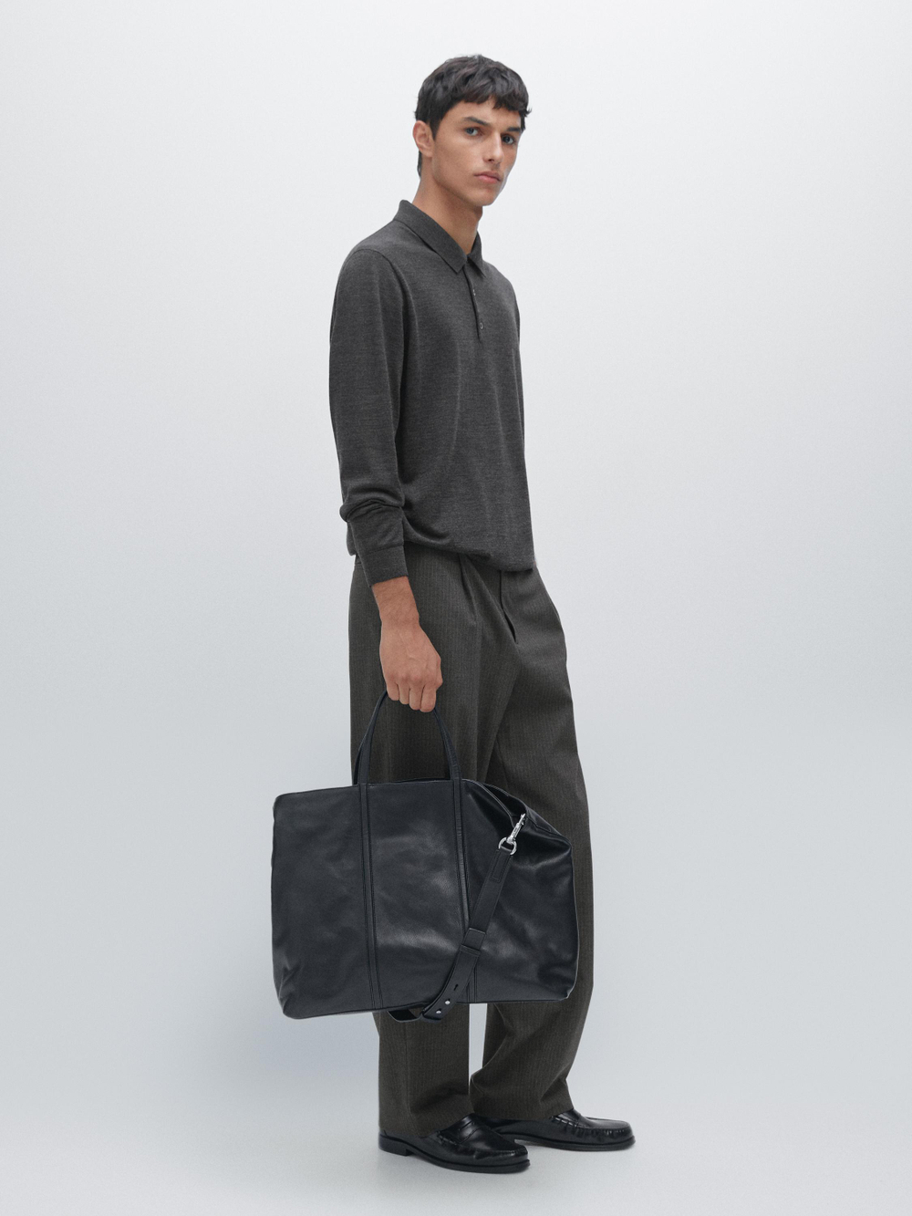 Massimo Dutti Трикотажное свитер поло из 100% мериносовой шерсти, маренго